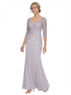 Mother of The Bride Gown V-Neck Half Sleeve Lace Chiffon Trumpet Maxi Dress Unique Sophisticated