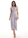 Elegant Bell Sleeves Chiffon A-line Midi Mother of The Bride Dresses