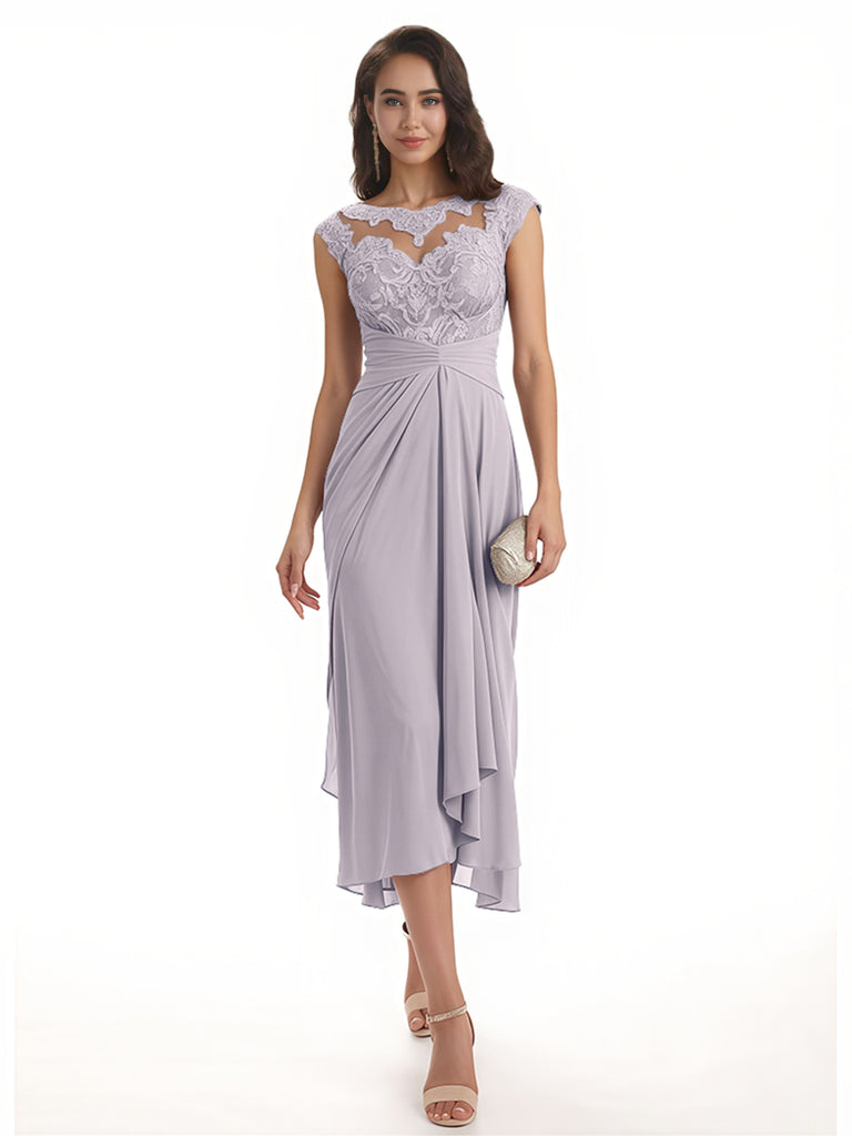 Elegant Bell Sleeves Chiffon A-line Midi Mother of The Bride Dresses