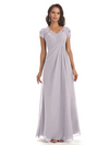 Elegant Short Sleeves Beaded Pleats A-line Floor-Length Mother of The Bride Dresses