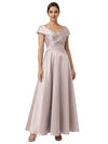 Sophisticated Off Shoulder Sleeveless A-Line Satin Mother Of The Bride Dress