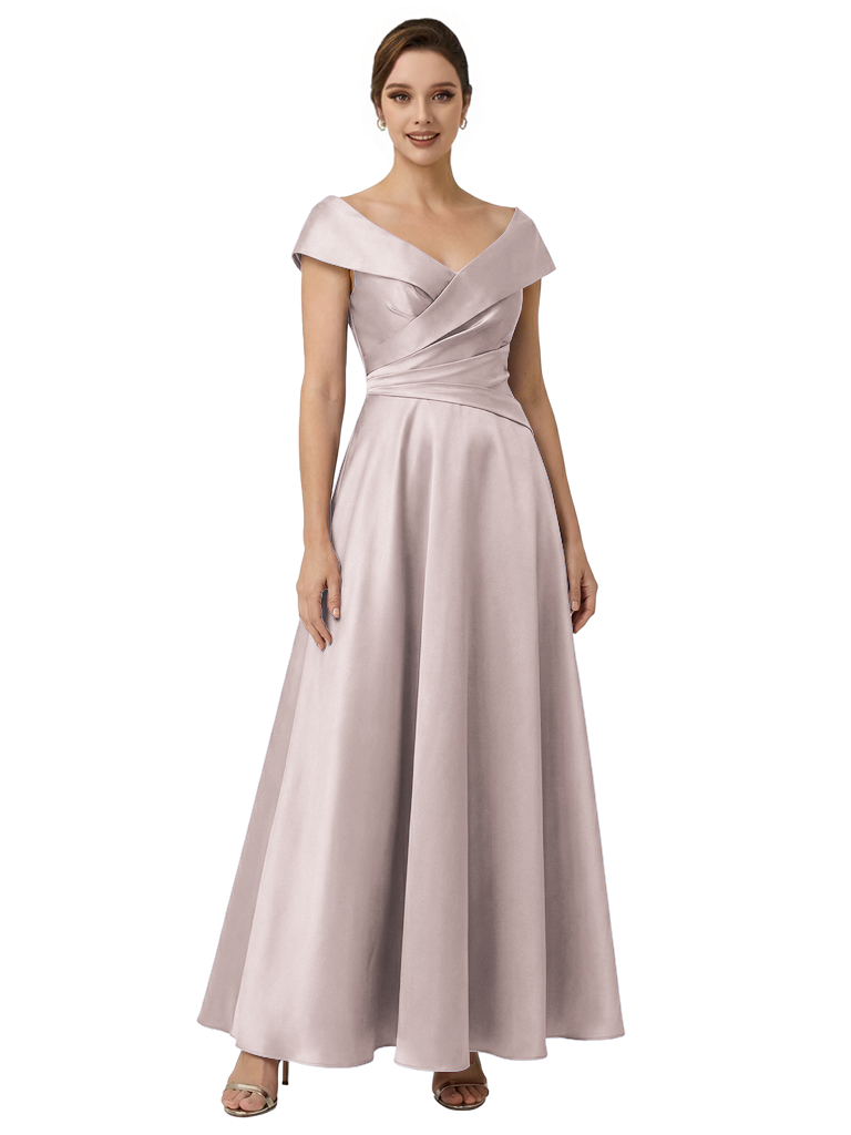 Sophisticated Off Shoulder Sleeveless A-Line Satin Mother Of The Bride Dress