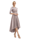 Elegant Boat Neck Satin Lace Mother Of The Bride Dresses High-Low A-Line Gowns
