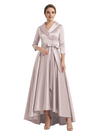 Modern High-Low 3/4 Sleeves Satin Mother Of The Bride Dress With Bow Knot