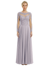 Mother of The Bride Dresses Scoop Long Sleeve Lace Chiffon Maxi Gown Pretty Embroidered Formal Wedding Event Attire