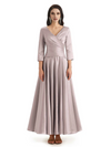 Elegant Soft Satin 3/4 Sleeves V-Neck Ankle Length Mother of The Bride Dresses
