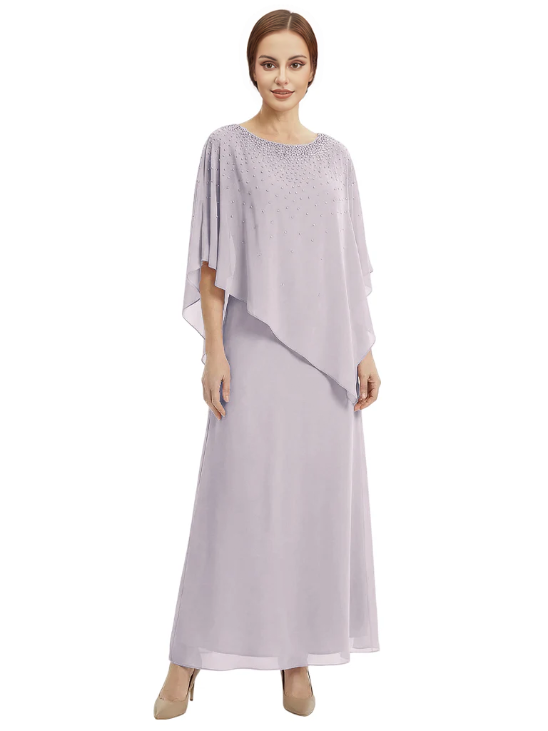 Classy Beaded Chiffon Overlay Poncho Style Mother of the Bride Gown