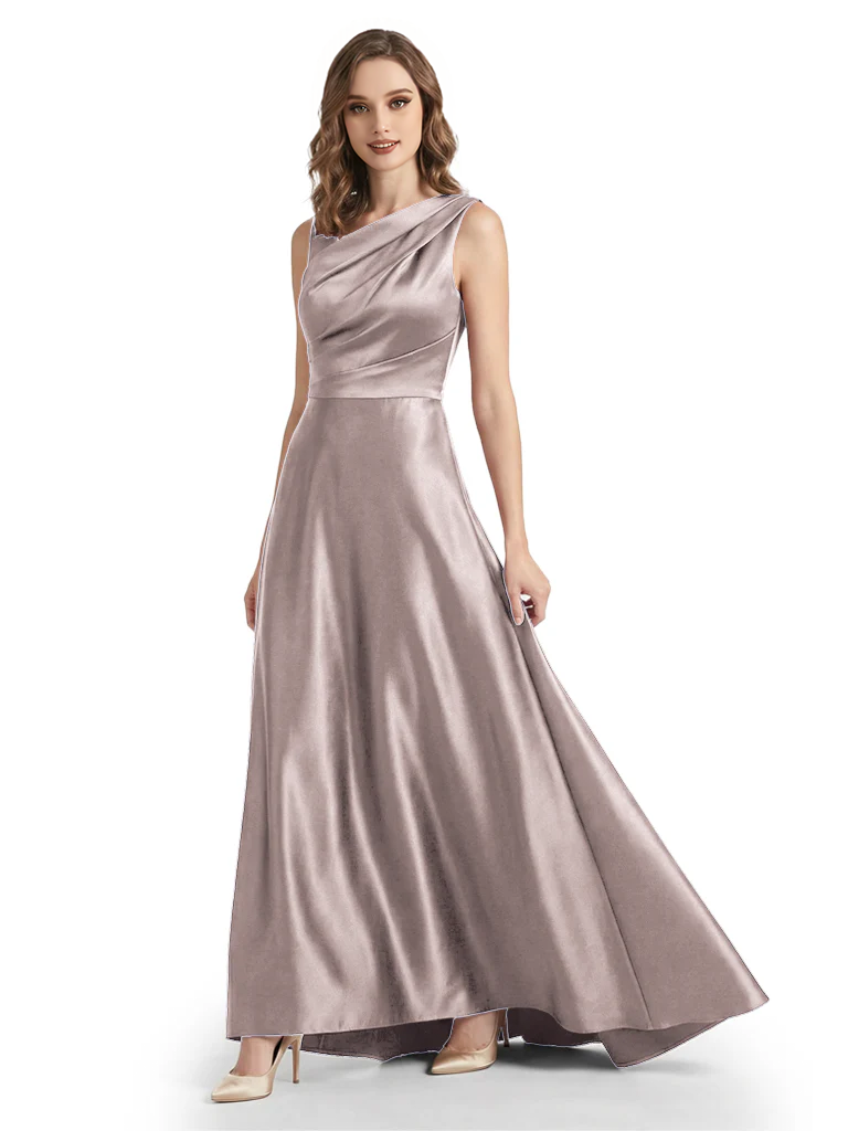 Stunning Asymmetrical Neckline Sleeveless A-Line Satin Formal Dress For Mother Of The Bride