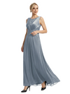 Mother of The Bride Dresses Scoop Sleeveless Lace Chiffon Maxi Gown Classy Ruched Formal Wedding Event Dress