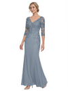 Mother of The Bride Gown V-Neck Half Sleeve Lace Chiffon Trumpet Maxi Dress Unique Sophisticated