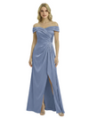 Off The Shoulder Mother Of The Groom Dresses Side Slit Satin Ruched A-Line Gown