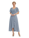 Unique Flutter Sleeves Lace Beaded Short Mother of the Groom Dresses