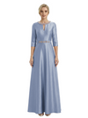Sophisticated 3/4 Sleeves Beaded A-Line Satin Mother Of The Bride Dress