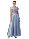 Sophisticated Off Shoulder Sleeveless A-Line Satin Mother Of The Bride Dress