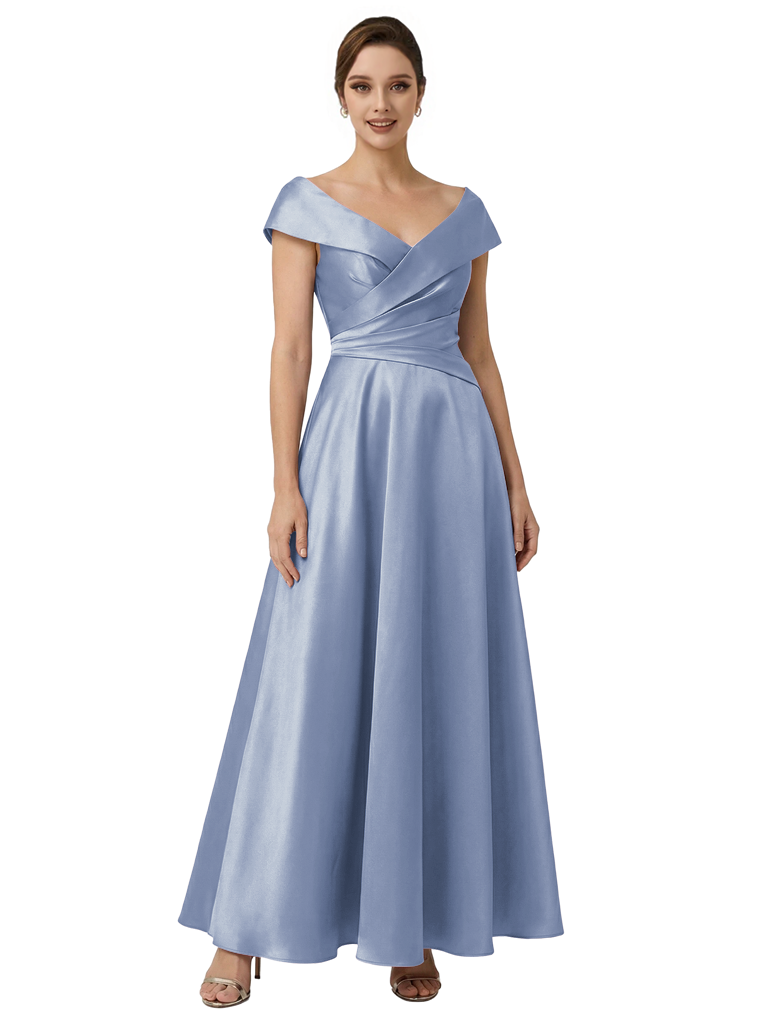 Sophisticated Off Shoulder Sleeveless A-Line Satin Mother Of The Bride Dress
