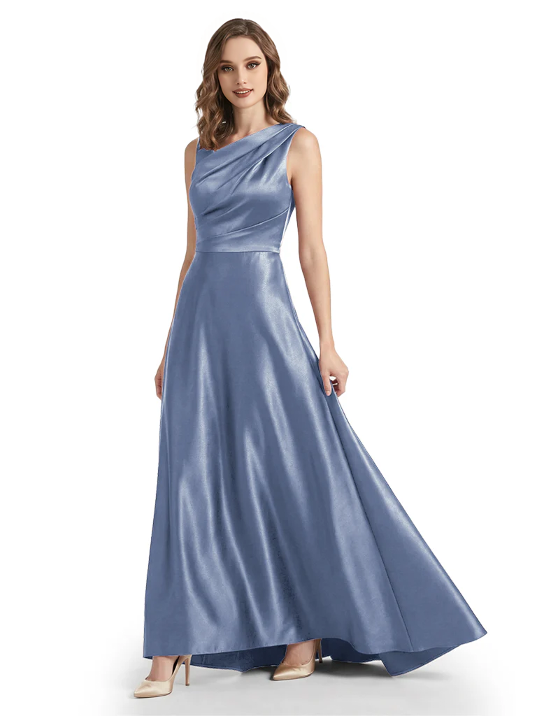 Stunning Asymmetrical Neckline Sleeveless A-Line Satin Formal Dress For Mother Of The Bride