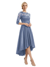 Elegant Boat Neck Satin Lace Mother Of The Bride Dresses High-Low A-Line Gowns