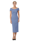 Mother of The Bride Dress Classy Off Shoulder Crepe Sheath Midi Gown Modern Wrap Detail