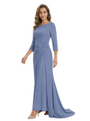 Mother of The Groom Dress Elegant Crew Scoop 3/4 Sleeve Crepe Maxi Gown Pleated Detail Classy Look