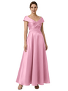 Sophisticated Off Shoulder Sleeveless A-Line Satin Mother Of The Bride Dress