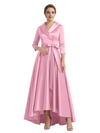 Modern High-Low 3/4 Sleeves Satin Mother Of The Bride Dress With Bow Knot