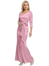 Mother of The Bride Dress Elegant V-Neck 3/4 Sleeve Satin Trumpet Maxi Gown