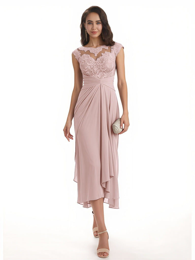 Elegant Bell Sleeves Chiffon A-line Midi Mother of The Bride Dresses