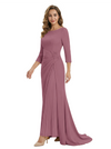 Mother of The Groom Dress Elegant Crew Scoop 3/4 Sleeve Crepe Maxi Gown Pleated Detail Classy Look