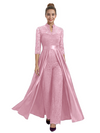 Mother of The Groom Outfit V-Neck 3/4 Sleeve Lace Pantsuit Satin Overskirt