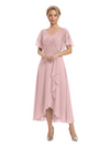 Unique Flutter Sleeves Lace Beaded Short Mother of the Groom Dresses