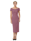 Mother of The Bride Dress Classy Off Shoulder Crepe Sheath Midi Gown Modern Wrap Detail