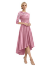 Elegant Boat Neck Satin Lace Mother Of The Bride Dresses High-Low A-Line Gowns