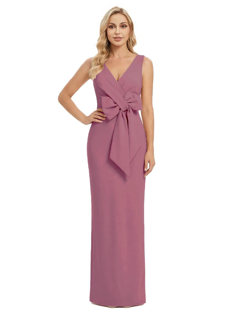 V-Neck Sheath Sleeveless Mother of The Bride Dress Crepe