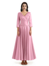Elegant Soft Satin 3/4 Sleeves V-Neck Ankle Length Mother of The Bride Dresses
