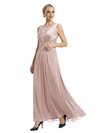 Mother of The Bride Dresses Scoop Sleeveless Lace Chiffon Maxi Gown Classy Ruched Formal Wedding Event Dress