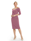 Mother of The Groom Dresses Off The Shoulder 3/4 Sleeve Satin Sheath Midi Dress Pretty Lace Detailed Formal Bridal Party Attire