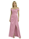 Off The Shoulder Mother Of The Groom Dresses Side Slit Satin Ruched A-Line Gown
