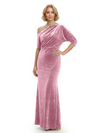 Sophisticated Asymmetrical Neckline Velvet Half Sleeves Maxi Mother Of The Groom Dress