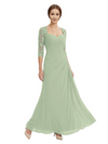 Sweetheart Ruched Lace 3/4 Sleeves A-Line Chiffon Mother Of The Groom Dress