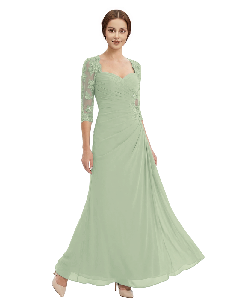 Sweetheart Ruched Lace 3/4 Sleeves A-Line Chiffon Mother Of The Groom Dress