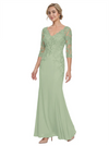 Mother of The Bride Gown V-Neck Half Sleeve Lace Chiffon Trumpet Maxi Dress Unique Sophisticated