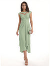 Elegant Bell Sleeves Chiffon A-line Midi Mother of The Bride Dresses