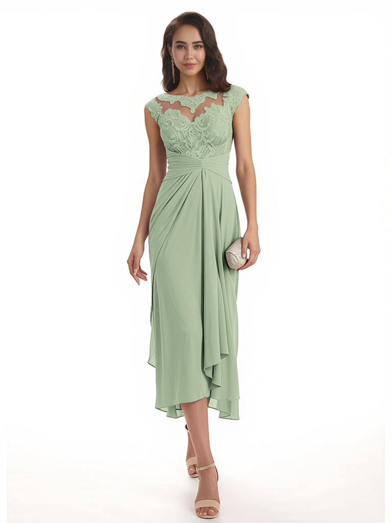Elegant Bell Sleeves Chiffon A-line Midi Mother of The Bride Dresses