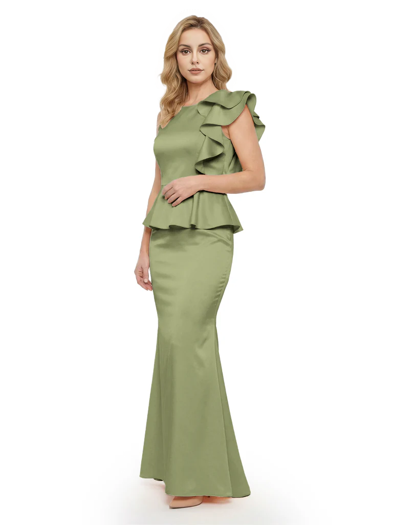 Elegant Scoop Ruffle Satin Mermaid Mother Of The Bride Dress