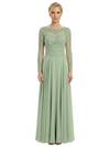 Mother of The Bride Dresses Scoop Long Sleeve Lace Chiffon Maxi Gown Pretty Embroidered Formal Wedding Event Attire