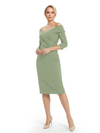Mother of The Groom Dresses Off The Shoulder 3/4 Sleeve Satin Sheath Midi Dress Pretty Lace Detailed Formal Bridal Party Attire