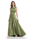 Stunning Asymmetrical Neckline Sleeveless A-Line Satin Formal Dress For Mother Of The Bride