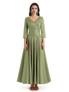 Elegant Soft Satin 3/4 Sleeves V-Neck Ankle Length Mother of The Bride Dresses