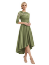 Elegant Boat Neck Satin Lace Mother Of The Bride Dresses High-Low A-Line Gowns