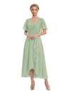 Unique Flutter Sleeves Lace Beaded Short Mother of the Groom Dresses